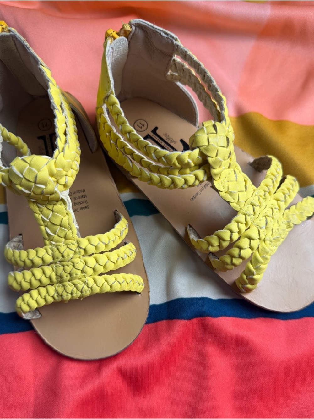 Tiny Toes Nation Girls' Yellow Braided T-Strap Sandals